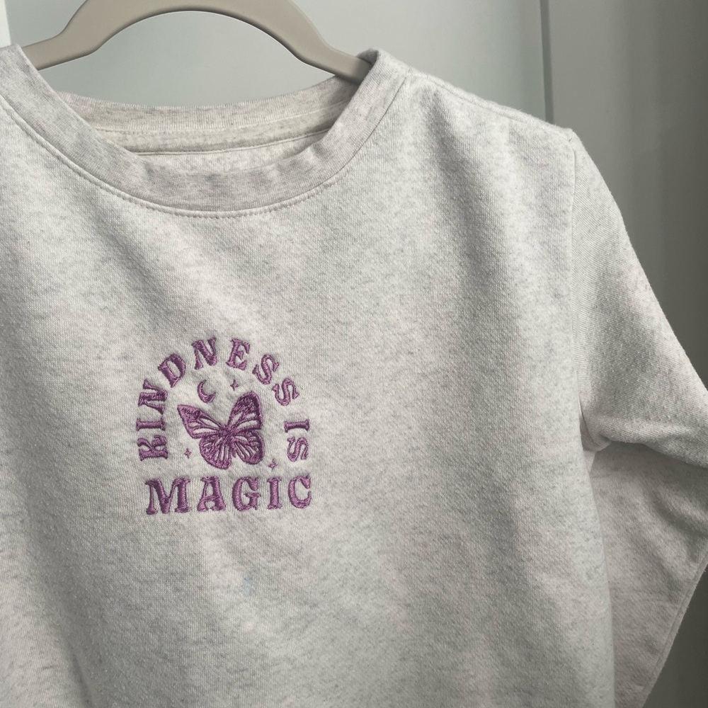 Kids Kindness is Magic Embroidered Crewneck in oatmeal heather